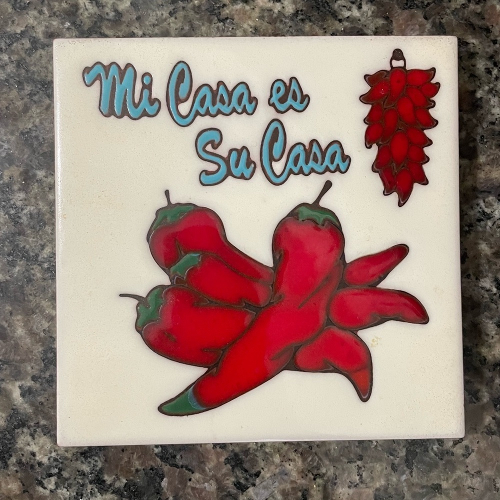 Decorative Tile Trivet with Red Peppers